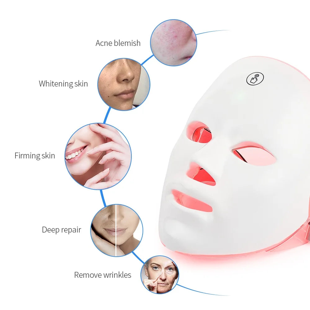 Rechargeable 7-Color LED Facial Mask – Skin Rejuvenation, Anti-Aging & Face Lifting Light Therapy