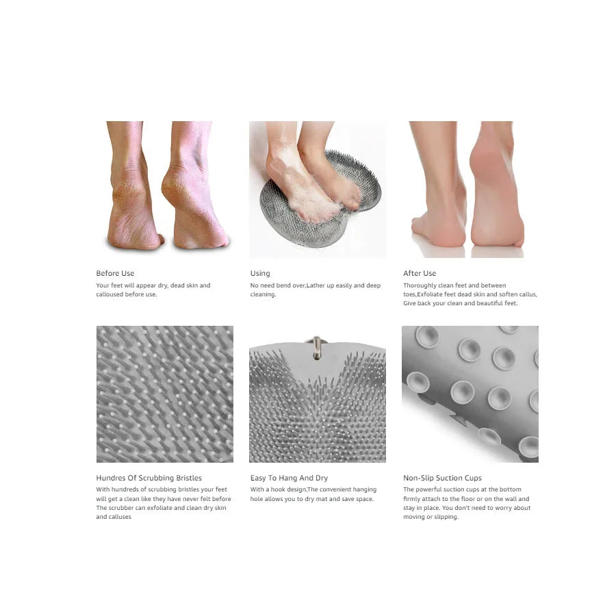 Shower Foot Scrubber & Back Washer – Exfoliating Bath Mat with Suction Cups for Deep Cleaning and Massage