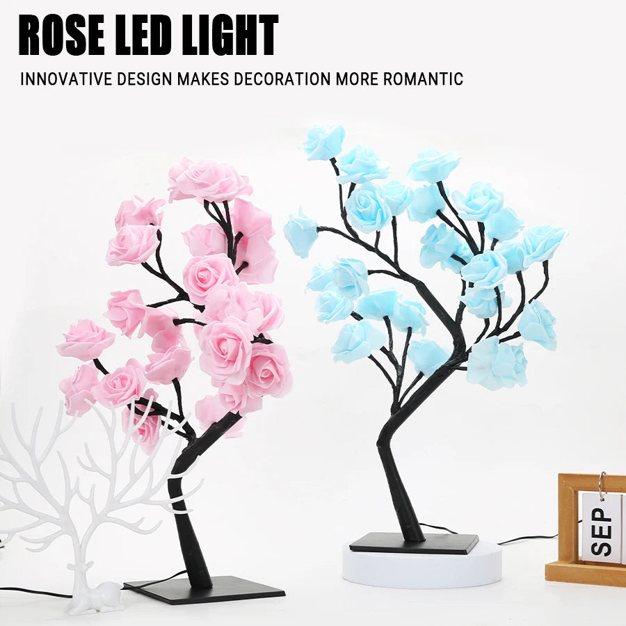 24 LED Rose Tree Light – USB Powered Fairy Flower Lamp for Bedroom, Home, Wedding, and Holiday Decoration