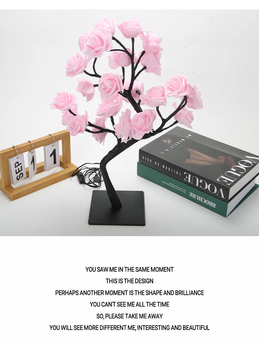 24 LED Rose Tree Light – USB Powered Fairy Flower Lamp for Bedroom, Home, Wedding, and Holiday Decoration