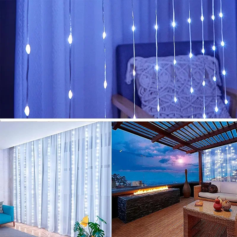 3M LED Curtain Fairy String Lights – 8 Modes USB Powered Waterproof Garland for Christmas, Wedding & Home Decoration