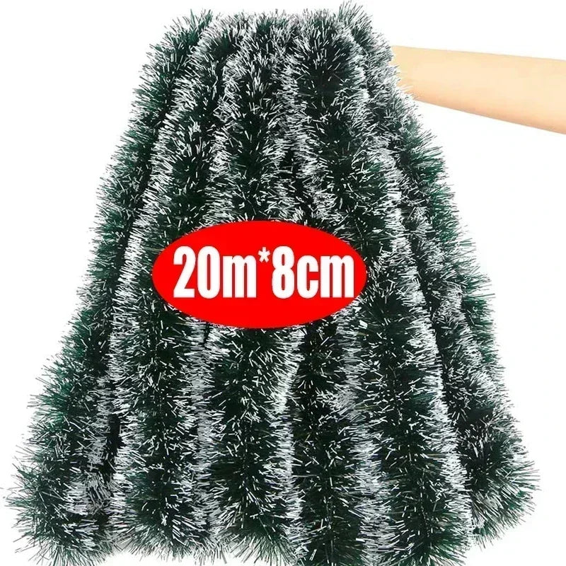 2M Christmas Ribbon Garland – Green PVC Tinsel Cane Ribbon for Tree, Wreath, and Home Holiday Decorations