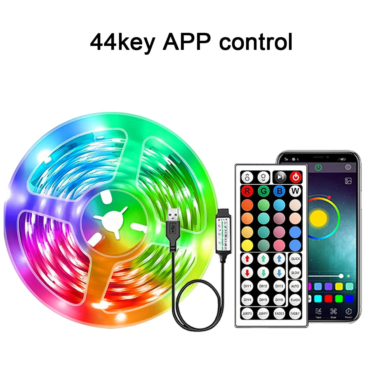 RGB LED Strip Lights with App and Remote Control – 0.5m to 30m Flexible Light Tape for Bedroom, Living Room, and Home Decoration