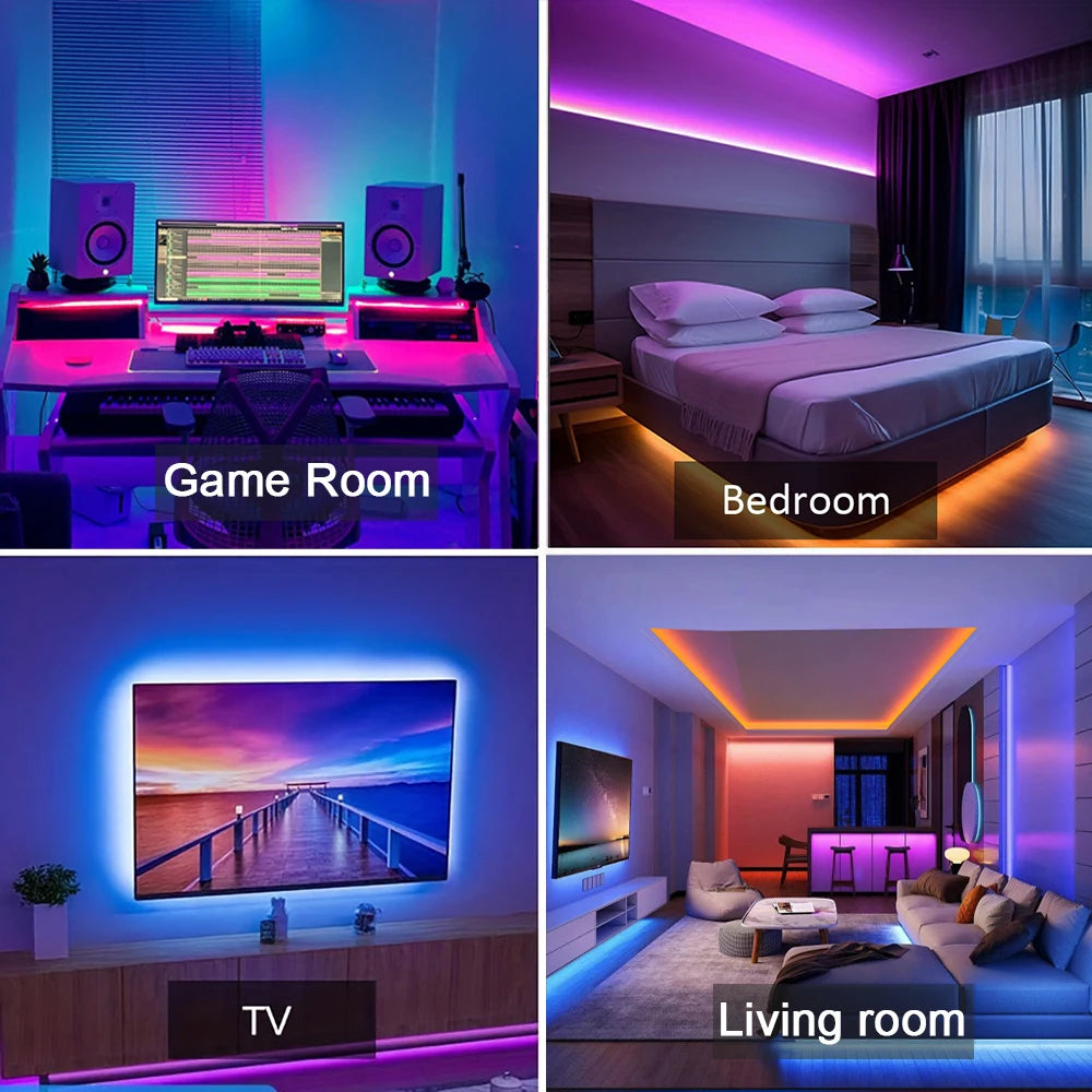 RGB LED Strip Lights with App and Remote Control – 0.5m to 30m Flexible Light Tape for Bedroom, Living Room, and Home Decoration