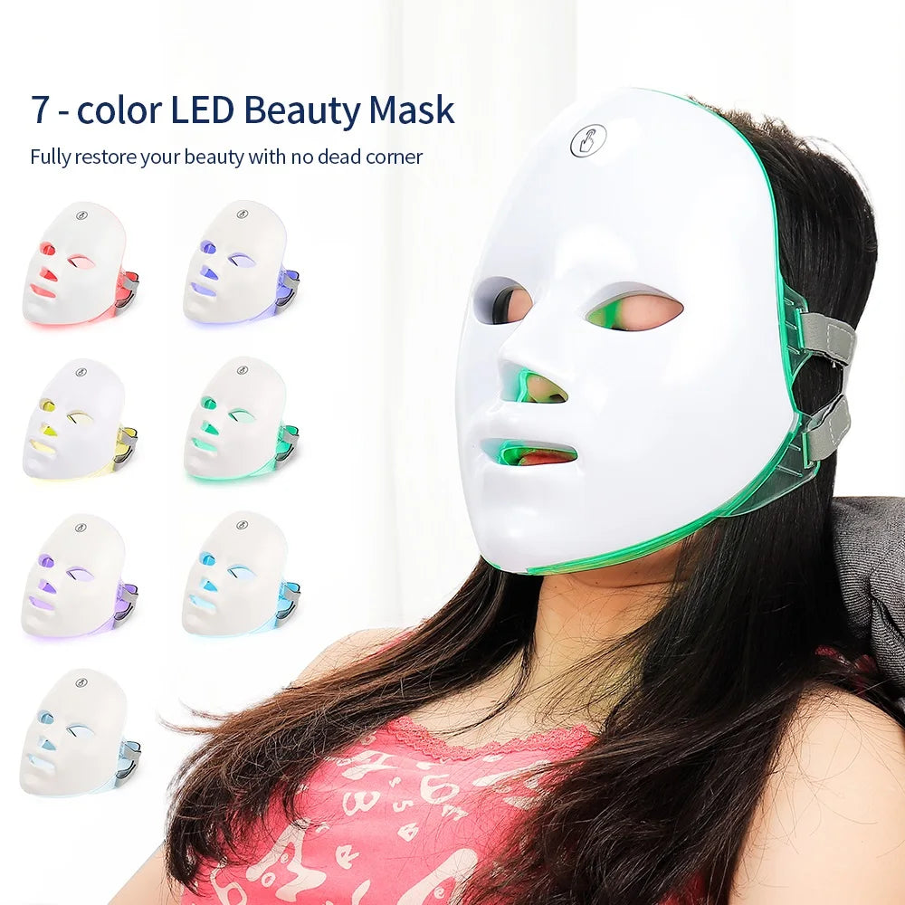 Rechargeable 7-Color LED Facial Mask – Skin Rejuvenation, Anti-Aging & Face Lifting Light Therapy