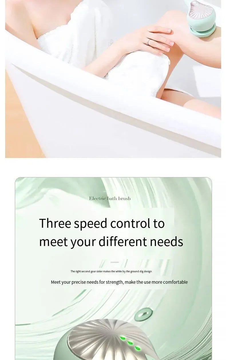 6-in-1 Electric Silicone Bath Brush – USB Rechargeable Rotating Body & Back Scrubber with 6 Interchangeable Heads and 2 Speeds