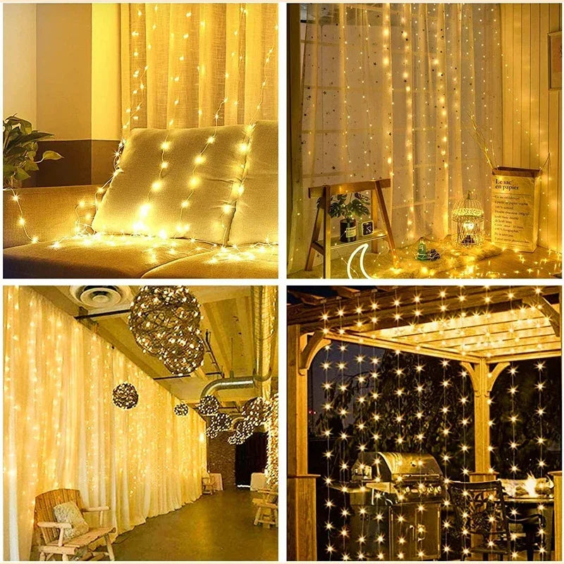 3M LED Curtain Fairy String Lights – 8 Modes USB Powered Waterproof Garland for Christmas, Wedding & Home Decoration