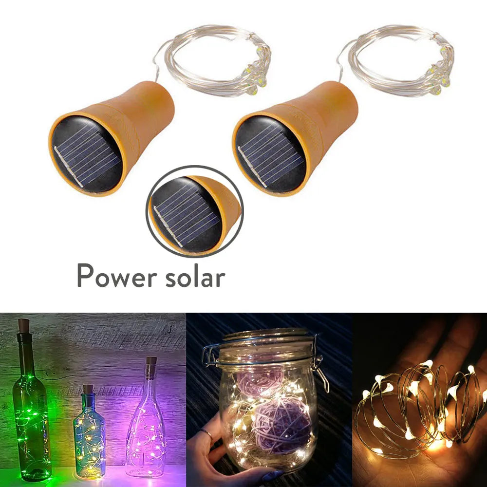 Solar Wine Bottle Fairy Lights – 10 LED Copper Wire String Lights with Cork Design for Christmas, Weddings & Home Décor
