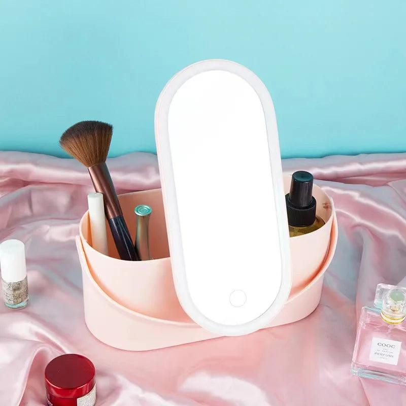 Makeup Organizer Box with LED Light Mirror - Bargain Tool