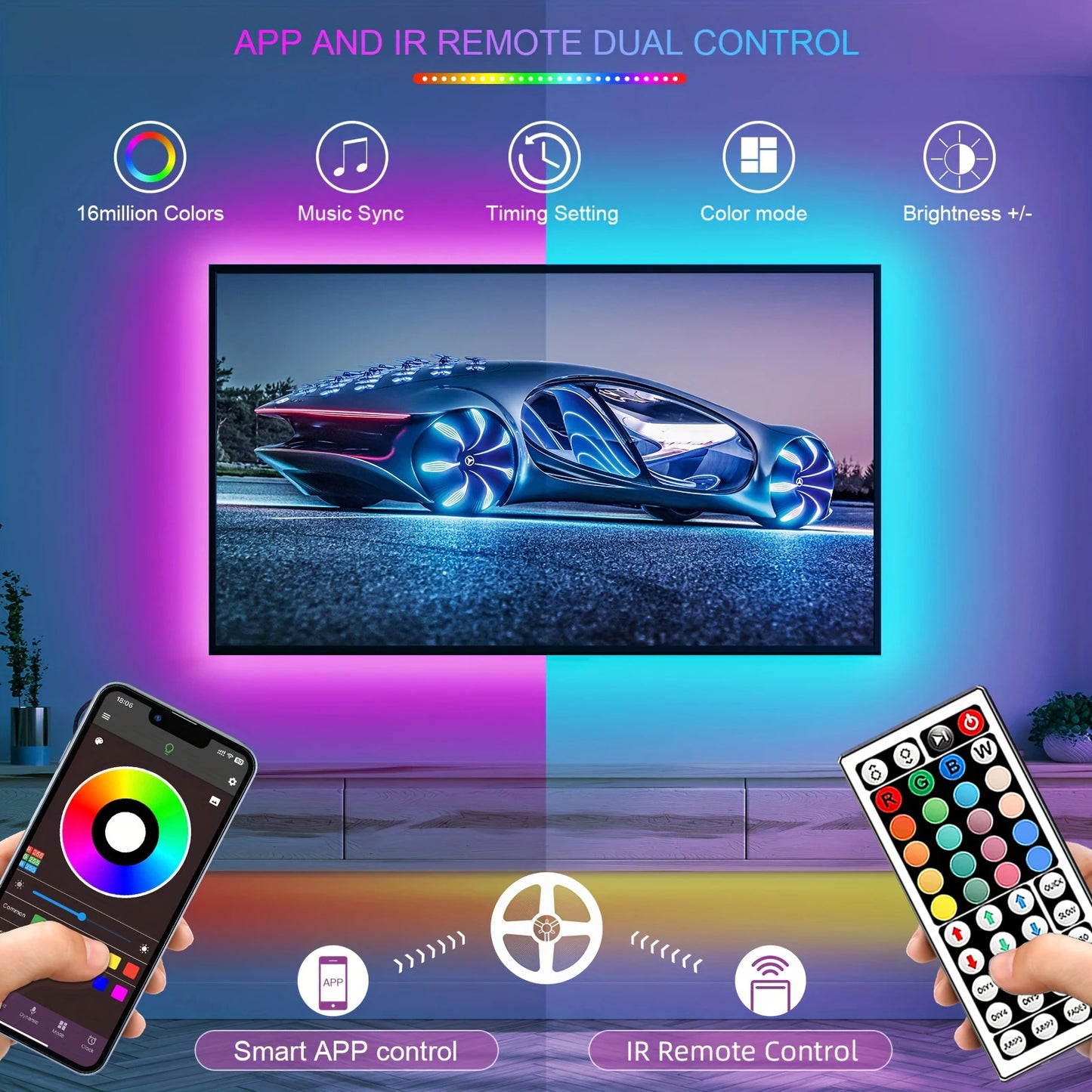 RGB LED Strip Lights with App and Remote Control – 0.5m to 30m Flexible Light Tape for Bedroom, Living Room, and Home Decoration