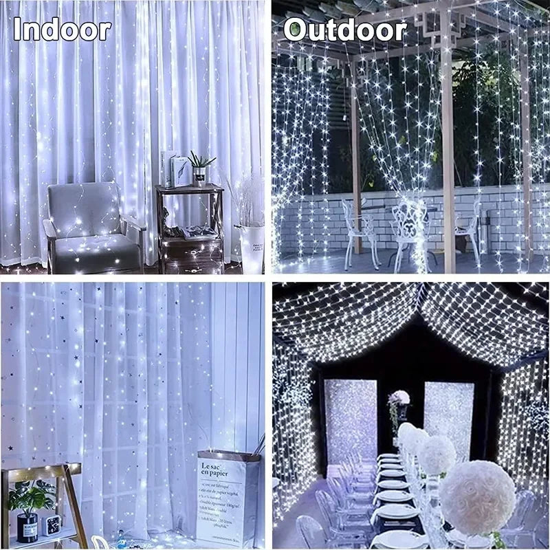 3M LED Curtain Fairy String Lights – 8 Modes USB Powered Waterproof Garland for Christmas, Wedding & Home Decoration