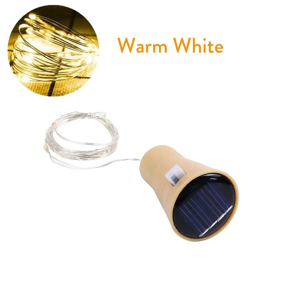Solar Wine Bottle Fairy Lights – 10 LED Copper Wire String Lights with Cork Design for Christmas, Weddings & Home Décor