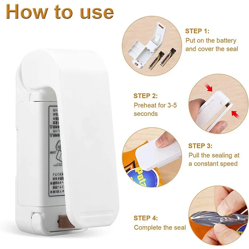 Mini Handheld Heat Sealer – Portable Food Bag Resealer for Airtight Storage (Battery Powered)