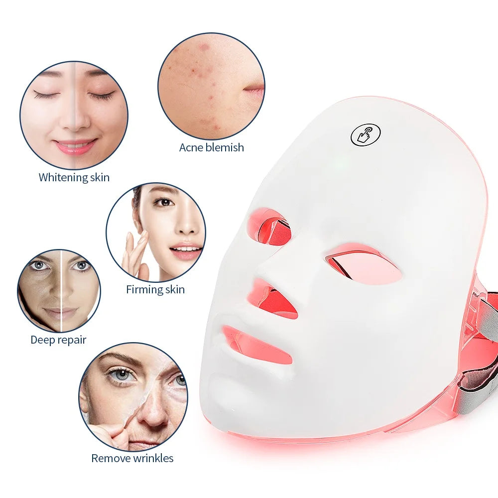 Rechargeable 7-Color LED Facial Mask – Skin Rejuvenation, Anti-Aging & Face Lifting Light Therapy