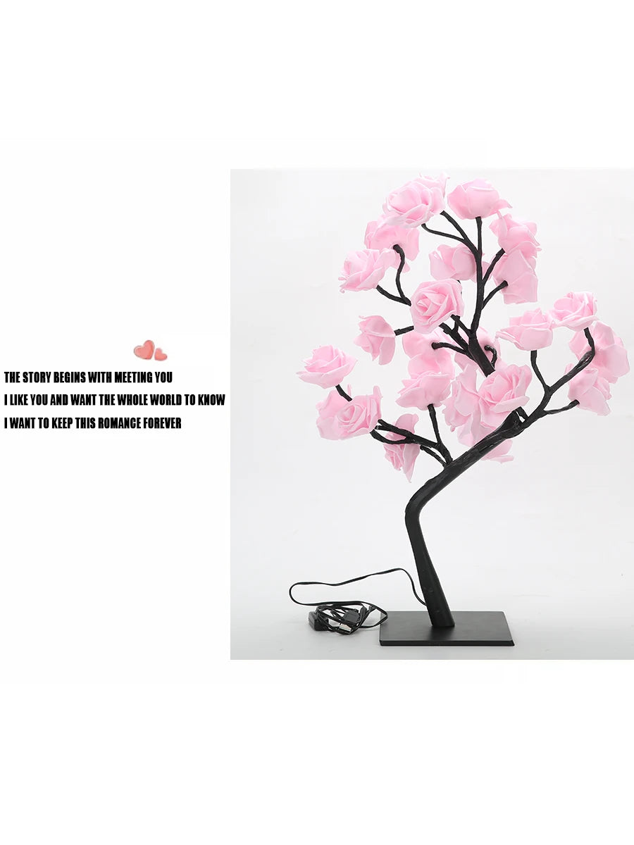 24 LED Rose Tree Light – USB Powered Fairy Flower Lamp for Bedroom, Home, Wedding, and Holiday Decoration