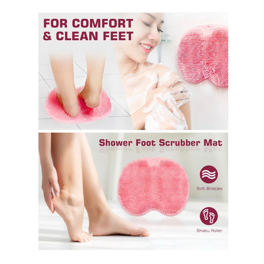 Shower Foot Scrubber & Back Washer – Exfoliating Bath Mat with Suction Cups for Deep Cleaning and Massage