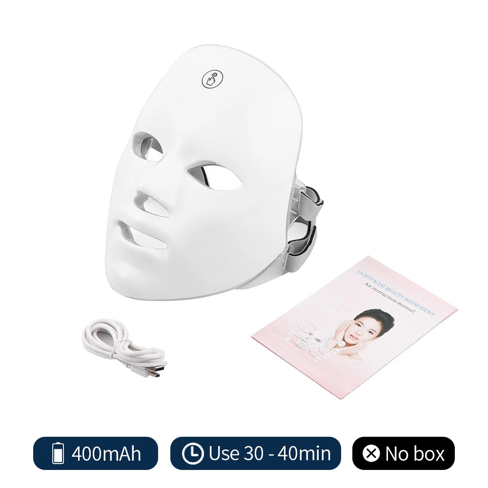 Rechargeable 7-Color LED Facial Mask – Skin Rejuvenation, Anti-Aging & Face Lifting Light Therapy