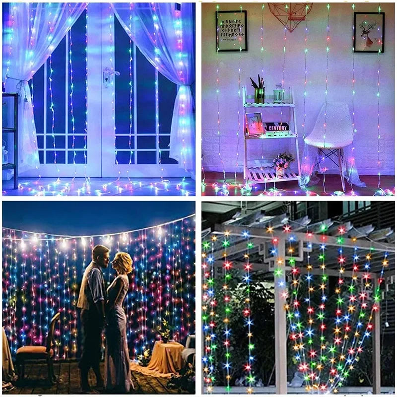3M LED Curtain Fairy String Lights – 8 Modes USB Powered Waterproof Garland for Christmas, Wedding & Home Decoration