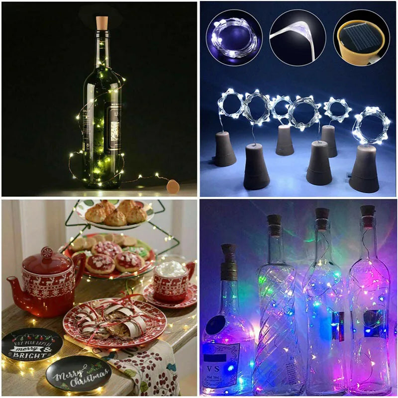 Solar Wine Bottle Fairy Lights – 10 LED Copper Wire String Lights with Cork Design for Christmas, Weddings & Home Décor