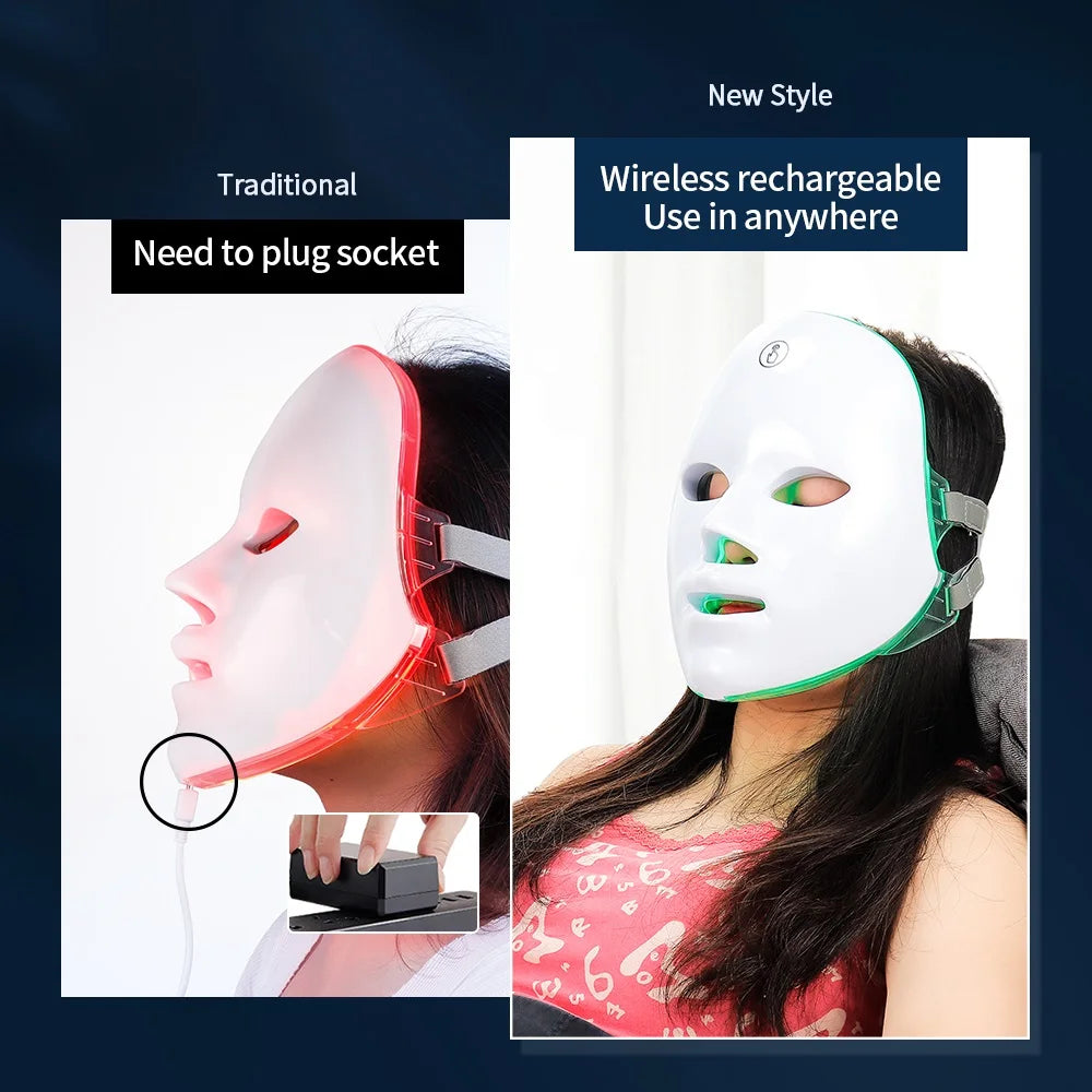 Rechargeable 7-Color LED Facial Mask – Skin Rejuvenation, Anti-Aging & Face Lifting Light Therapy