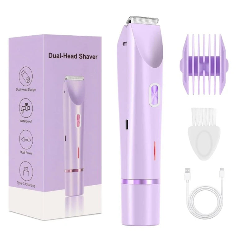 2-in-1 Electric Razor for Women – Painless Bikini Trimmer and Facial Hair Shaver | Waterproof, Portable Hair Remover for Body and Face