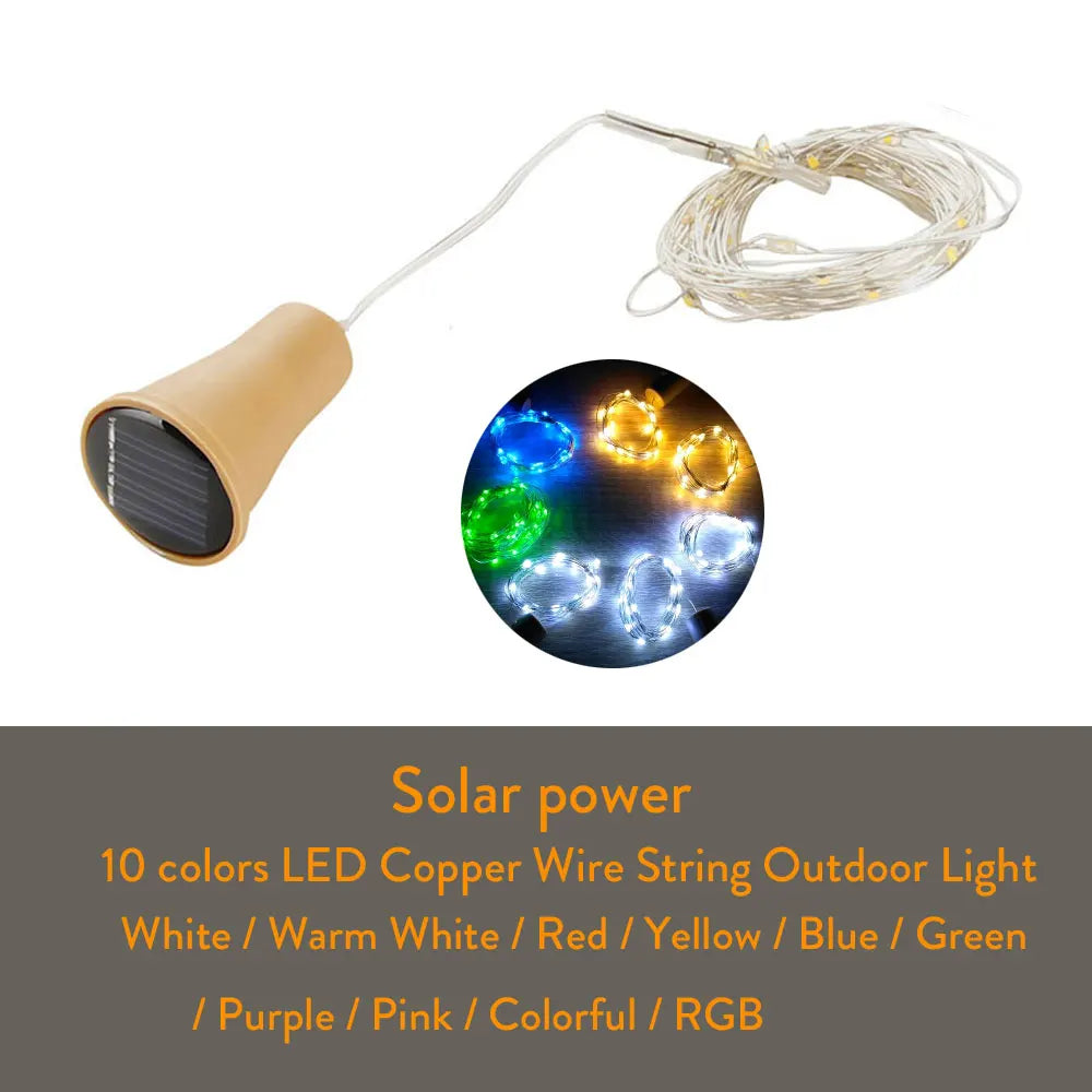 Solar Wine Bottle Fairy Lights – 10 LED Copper Wire String Lights with Cork Design for Christmas, Weddings & Home Décor