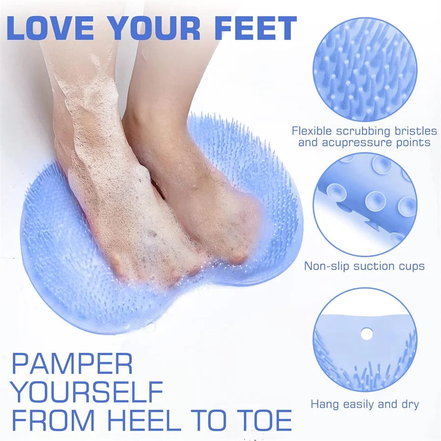 Shower Foot Scrubber & Back Washer – Exfoliating Bath Mat with Suction Cups for Deep Cleaning and Massage