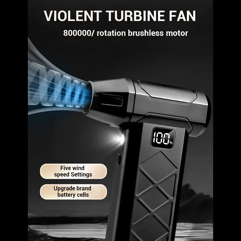 800000RPM Turbo Air Blower – 5-Speed Brushless Handheld Fan with Rechargeable Battery for Dust Cleaning, Outdoor & DIY Use