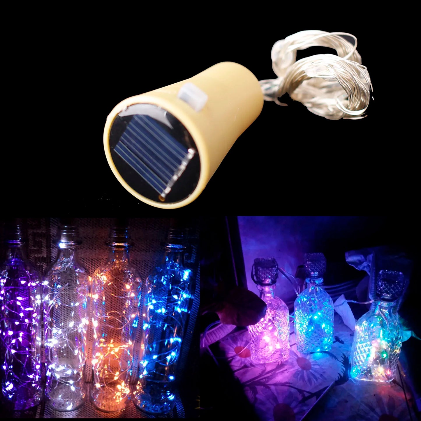 Solar Wine Bottle Fairy Lights – 10 LED Copper Wire String Lights with Cork Design for Christmas, Weddings & Home Décor