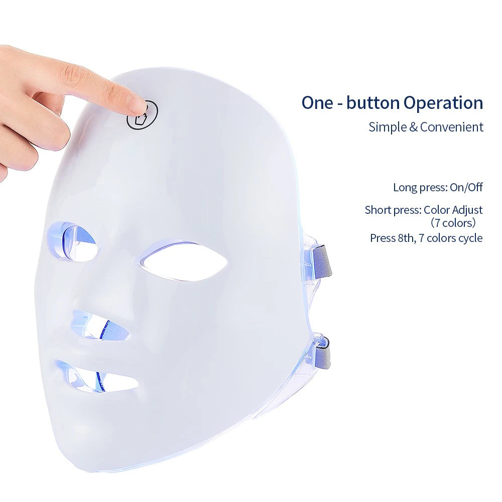 Rechargeable 7-Color LED Facial Mask – Skin Rejuvenation, Anti-Aging & Face Lifting Light Therapy