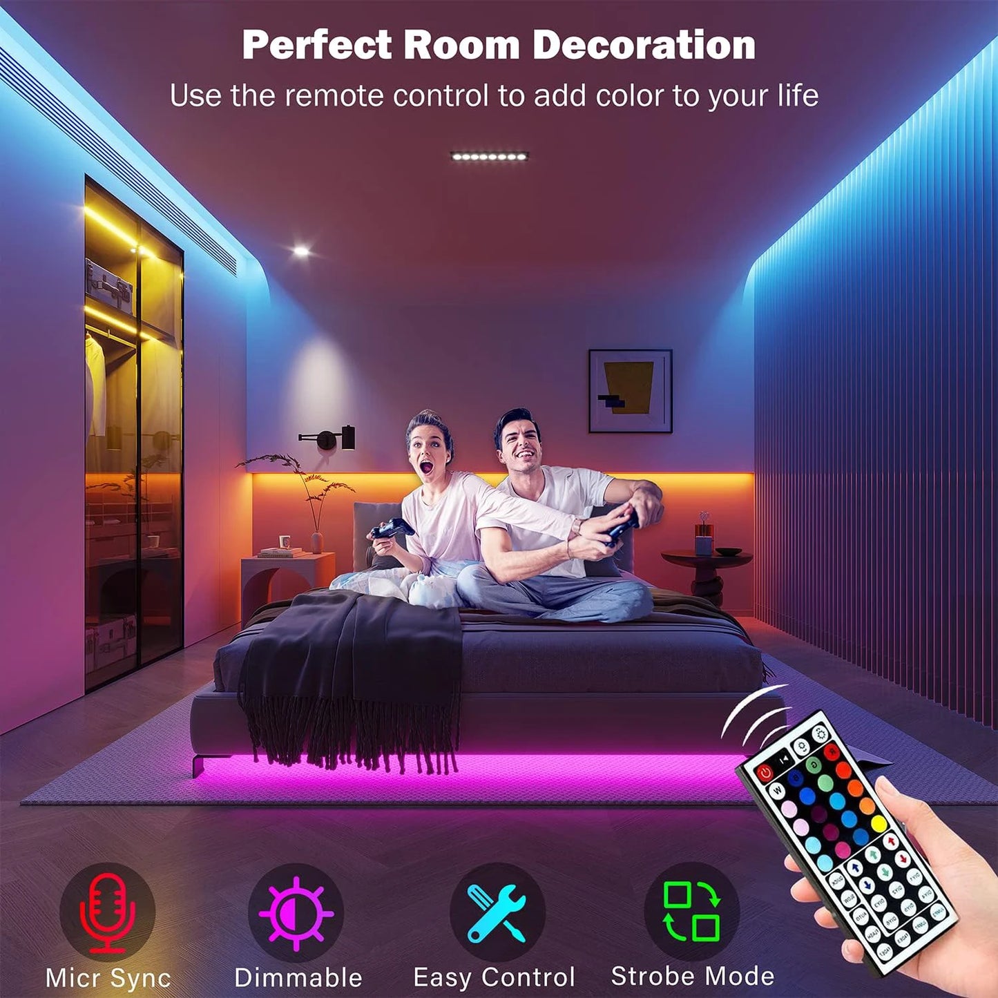 RGB LED Strip Lights with App and Remote Control – 0.5m to 30m Flexible Light Tape for Bedroom, Living Room, and Home Decoration