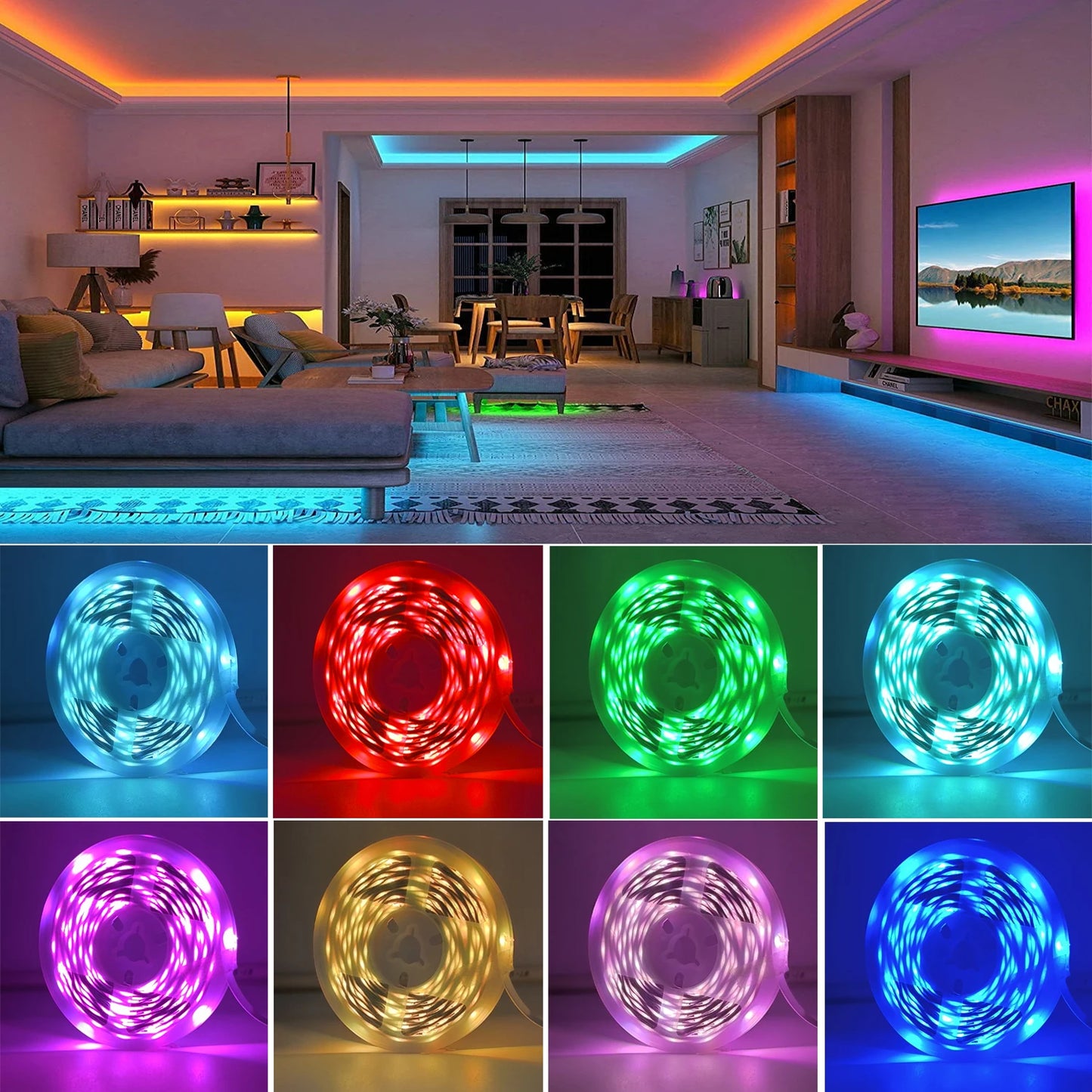 RGB LED Strip Lights with App and Remote Control – 0.5m to 30m Flexible Light Tape for Bedroom, Living Room, and Home Decoration