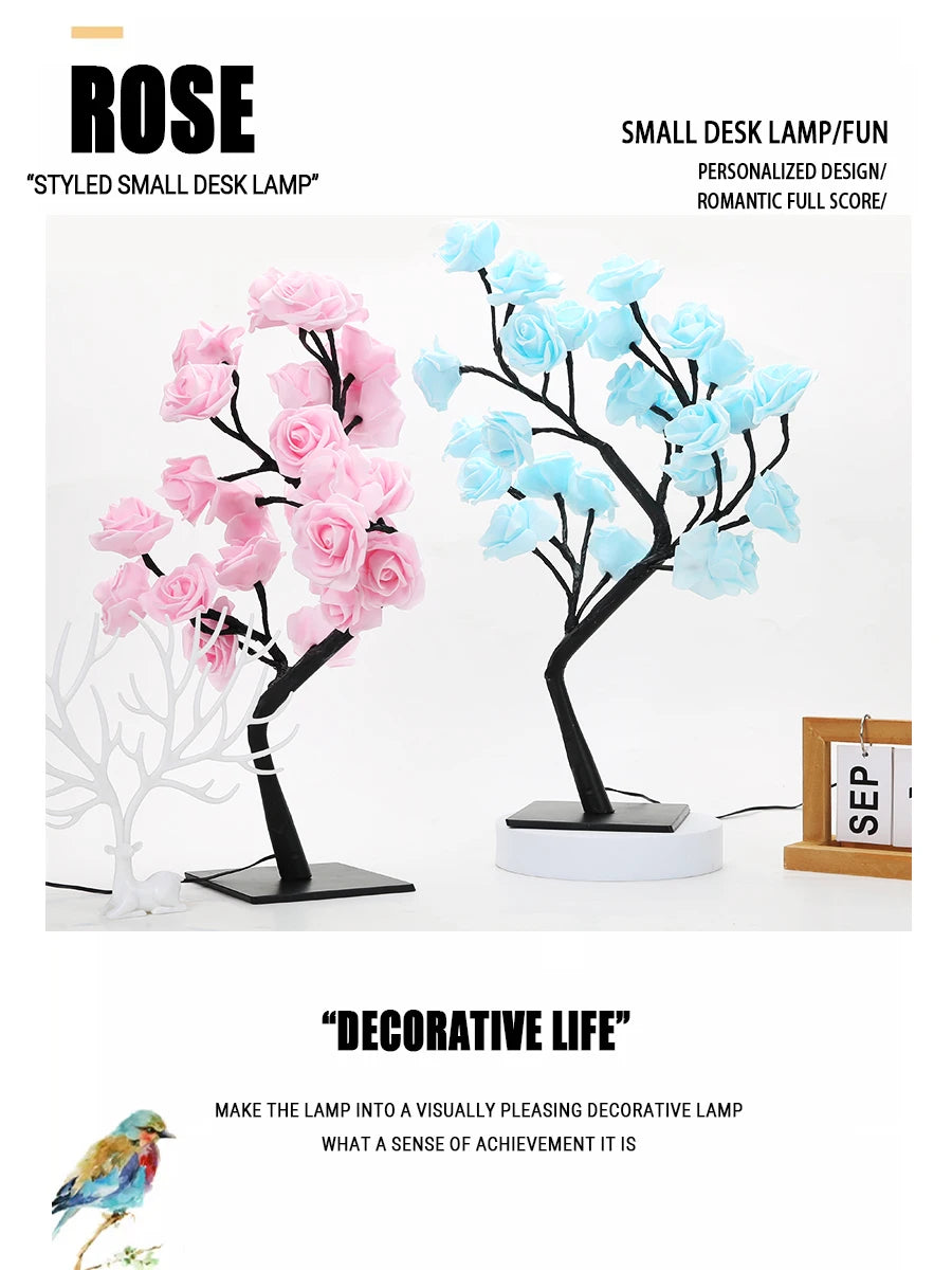 24 LED Rose Tree Light – USB Powered Fairy Flower Lamp for Bedroom, Home, Wedding, and Holiday Decoration