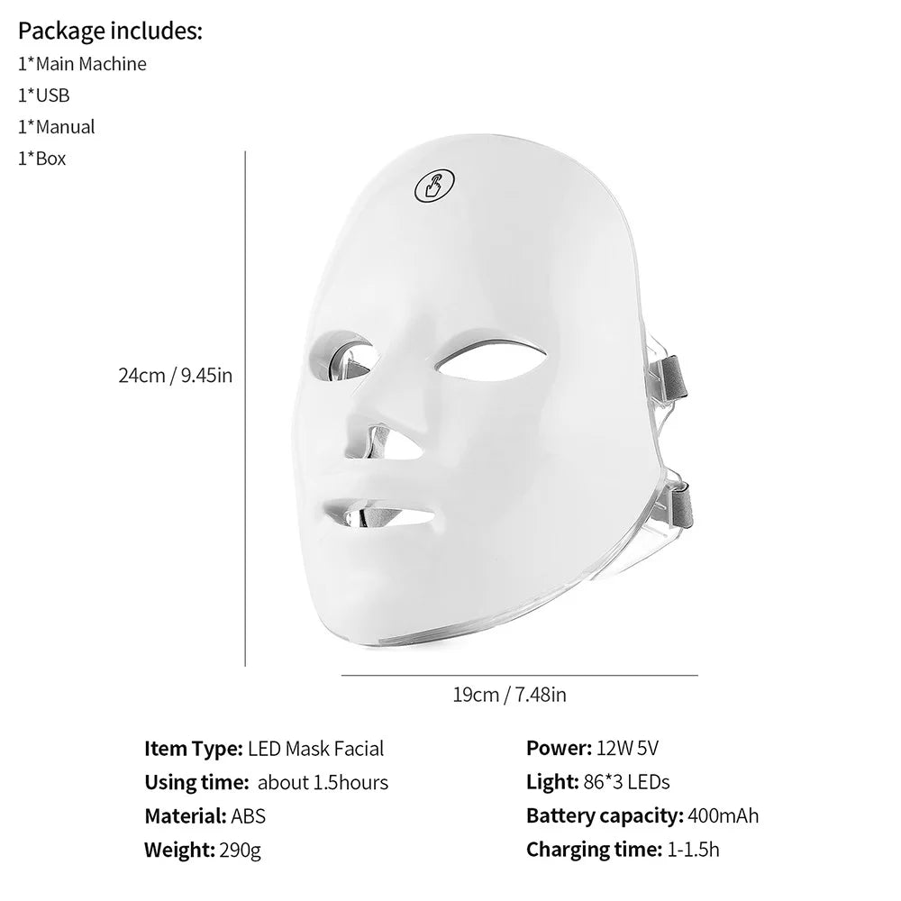 Rechargeable 7-Color LED Facial Mask – Skin Rejuvenation, Anti-Aging & Face Lifting Light Therapy