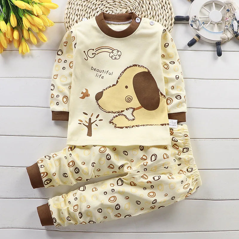 Kids Cotton Pajama Set – Soft Cartoon Long Sleeve Top & Pants for Boys and Girls, Autumn Winter Sleepwear Outfit