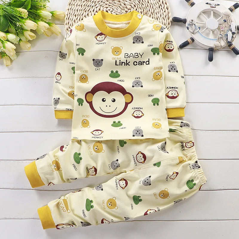 Kids Cotton Pajama Set – Soft Cartoon Long Sleeve Top & Pants for Boys and Girls, Autumn Winter Sleepwear Outfit