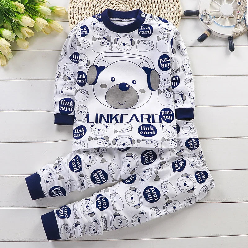 Kids Cotton Pajama Set – Soft Cartoon Long Sleeve Top & Pants for Boys and Girls, Autumn Winter Sleepwear Outfit