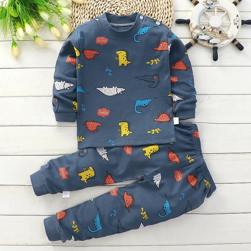 Kids Cotton Pajama Set – Soft Cartoon Long Sleeve Top & Pants for Boys and Girls, Autumn Winter Sleepwear Outfit