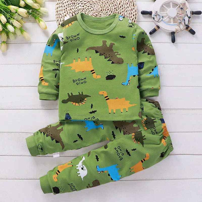 Kids Cotton Pajama Set – Soft Cartoon Long Sleeve Top & Pants for Boys and Girls, Autumn Winter Sleepwear Outfit