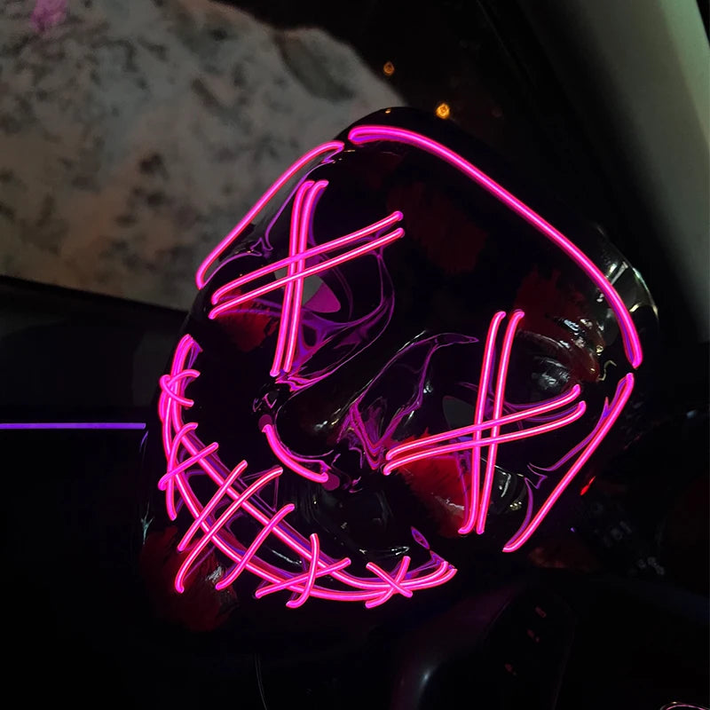 Wireless Neon LED Purge Mask – Glow in the Dark Horror Cosplay Mask for Halloween and Party Dress-Up