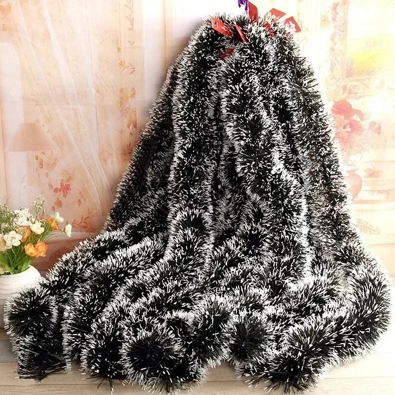 2M Christmas Ribbon Garland – Green PVC Tinsel Cane Ribbon for Tree, Wreath, and Home Holiday Decorations