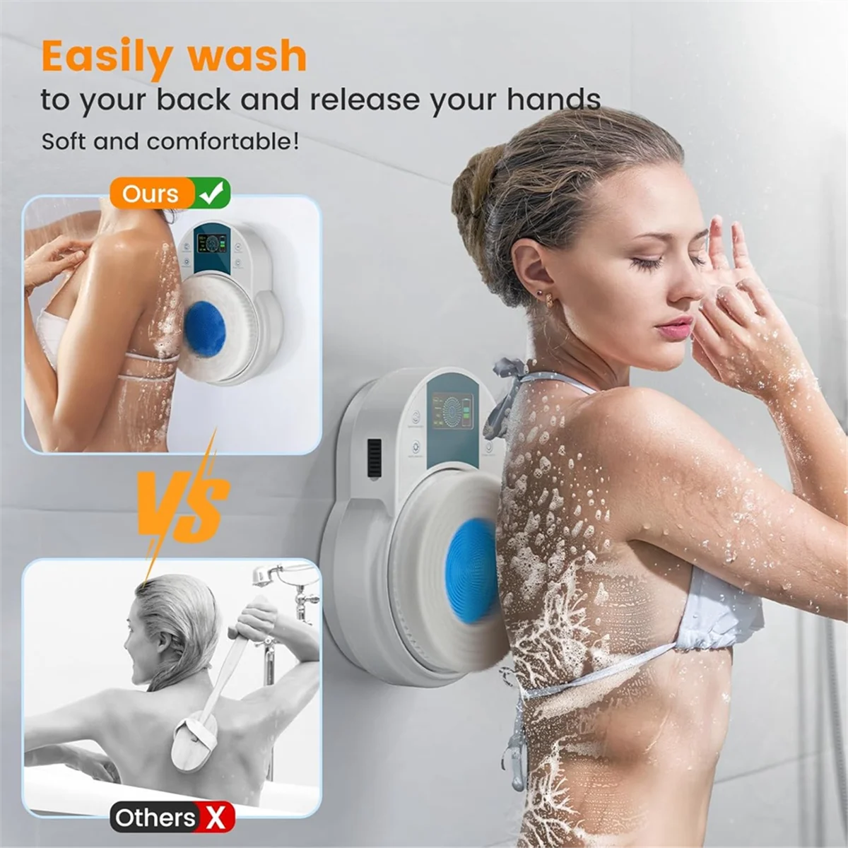 Electric Wall-Mounted Back Scrubber – Smart Shower Body Brush with Adjustable Speeds for Deep Cleaning and Exfoliation