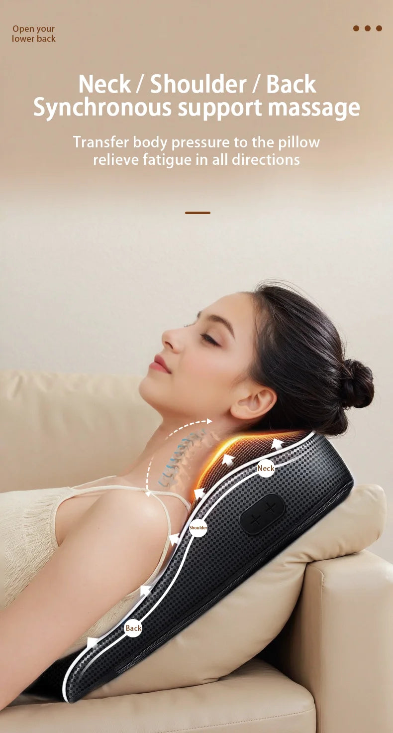 Electric Shiatsu Neck & Back Massager Pillow – Heated Cervical Traction & Vibration Relief for Home, Office & Car
