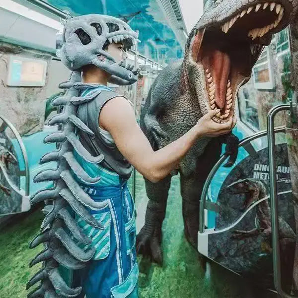 3D Realistic Dinosaur Skeleton Costume – Funny Plush Cosplay Set with Headgear for Dress-Up, Parties and Creative Gifts