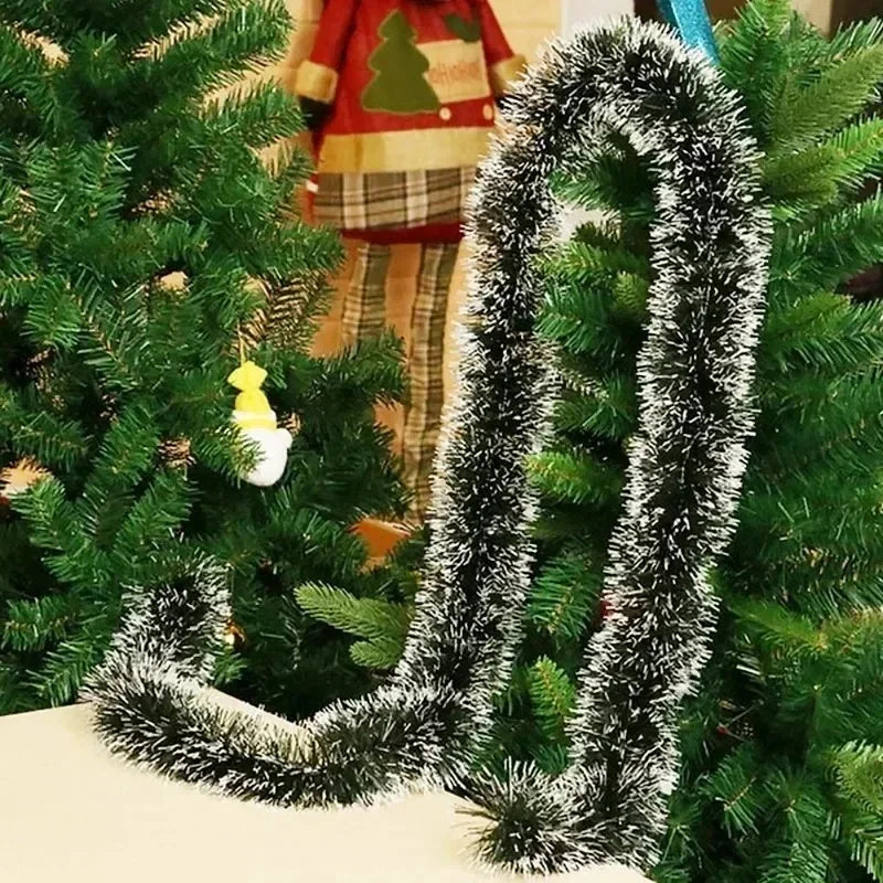 2M Christmas Ribbon Garland – Green PVC Tinsel Cane Ribbon for Tree, Wreath, and Home Holiday Decorations