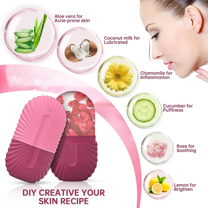 Silicone Ice Face Roller – Reusable Ice Cube Facial Massager for Puffiness, Pore Tightening & Glowing Skin