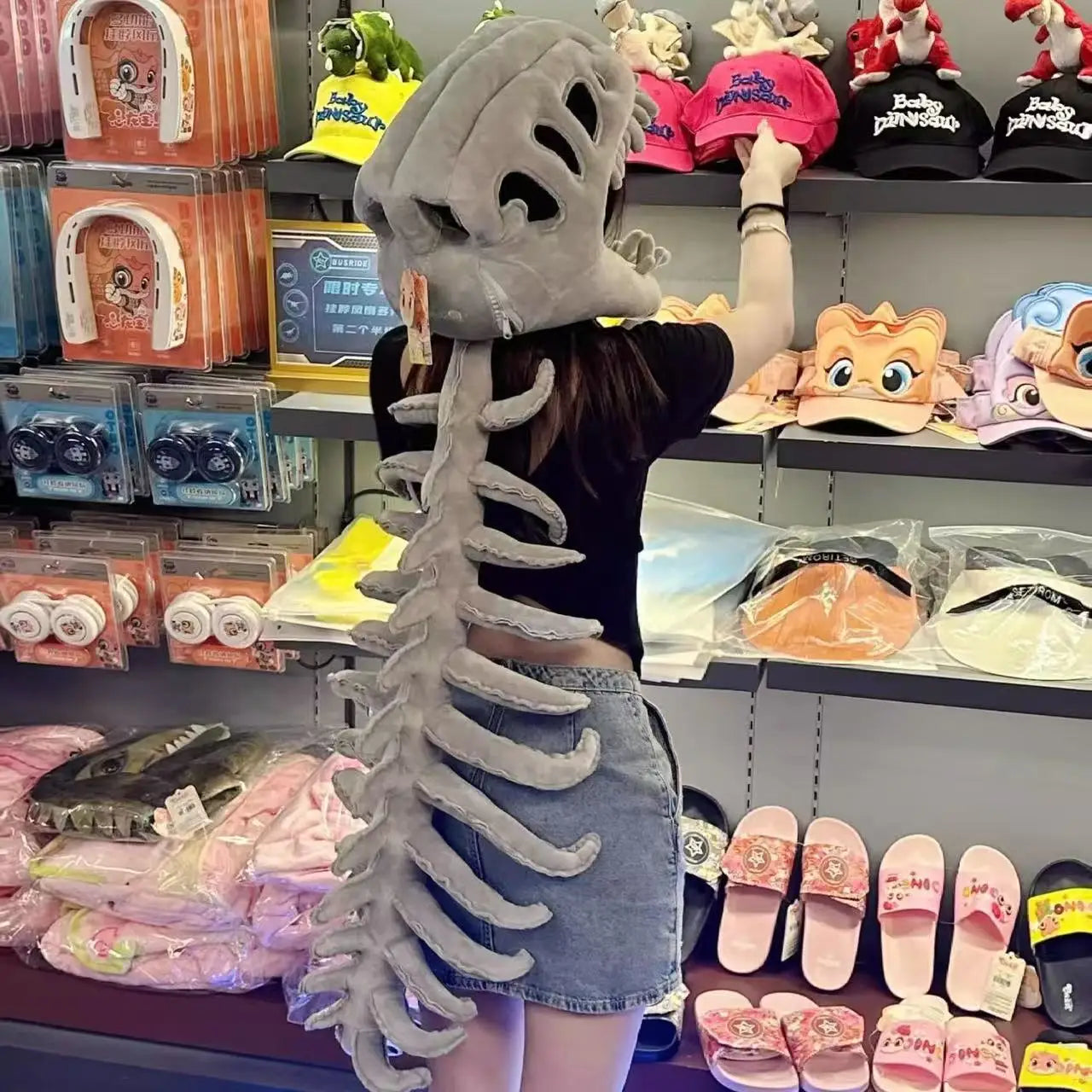3D Realistic Dinosaur Skeleton Costume – Funny Plush Cosplay Set with Headgear for Dress-Up, Parties and Creative Gifts