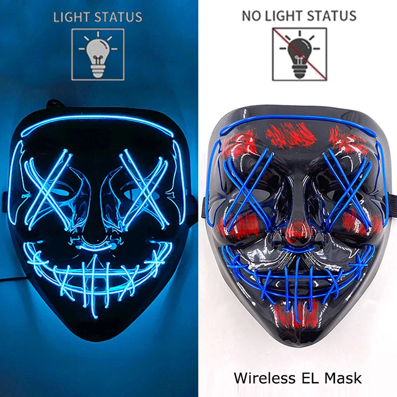 Wireless Neon LED Purge Mask – Glow in the Dark Horror Cosplay Mask for Halloween and Party Dress-Up