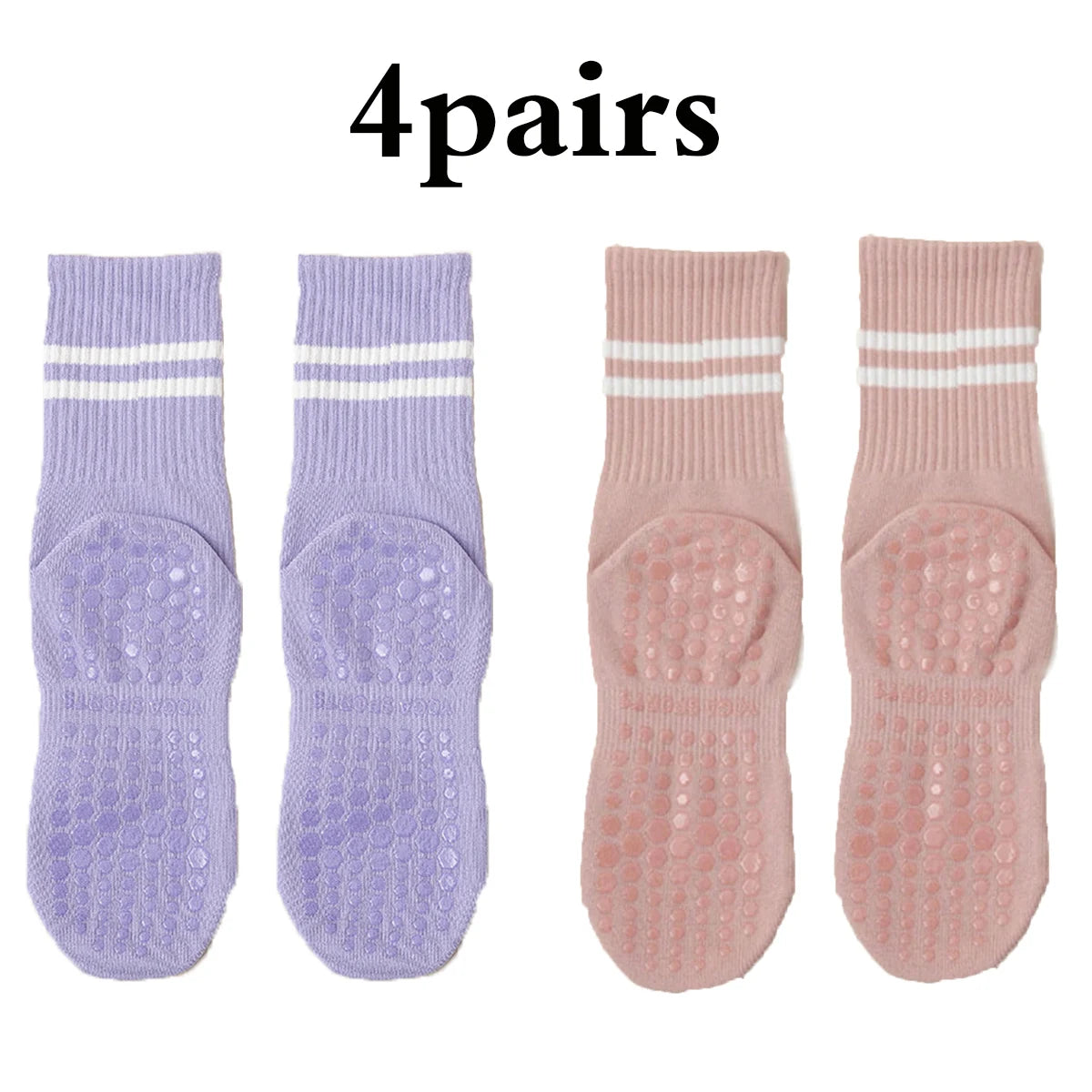 Premium Non-Slip Pilates Socks for Women – 4 Pairs | Yoga, Barre & Workout Grip Socks