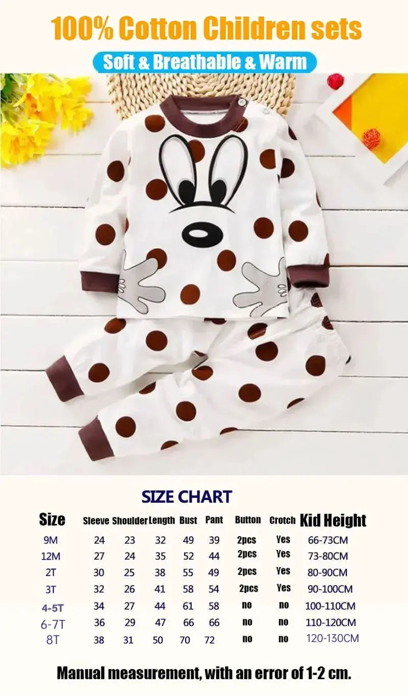Kids Cotton Pajama Set – Soft Cartoon Long Sleeve Top & Pants for Boys and Girls, Autumn Winter Sleepwear Outfit